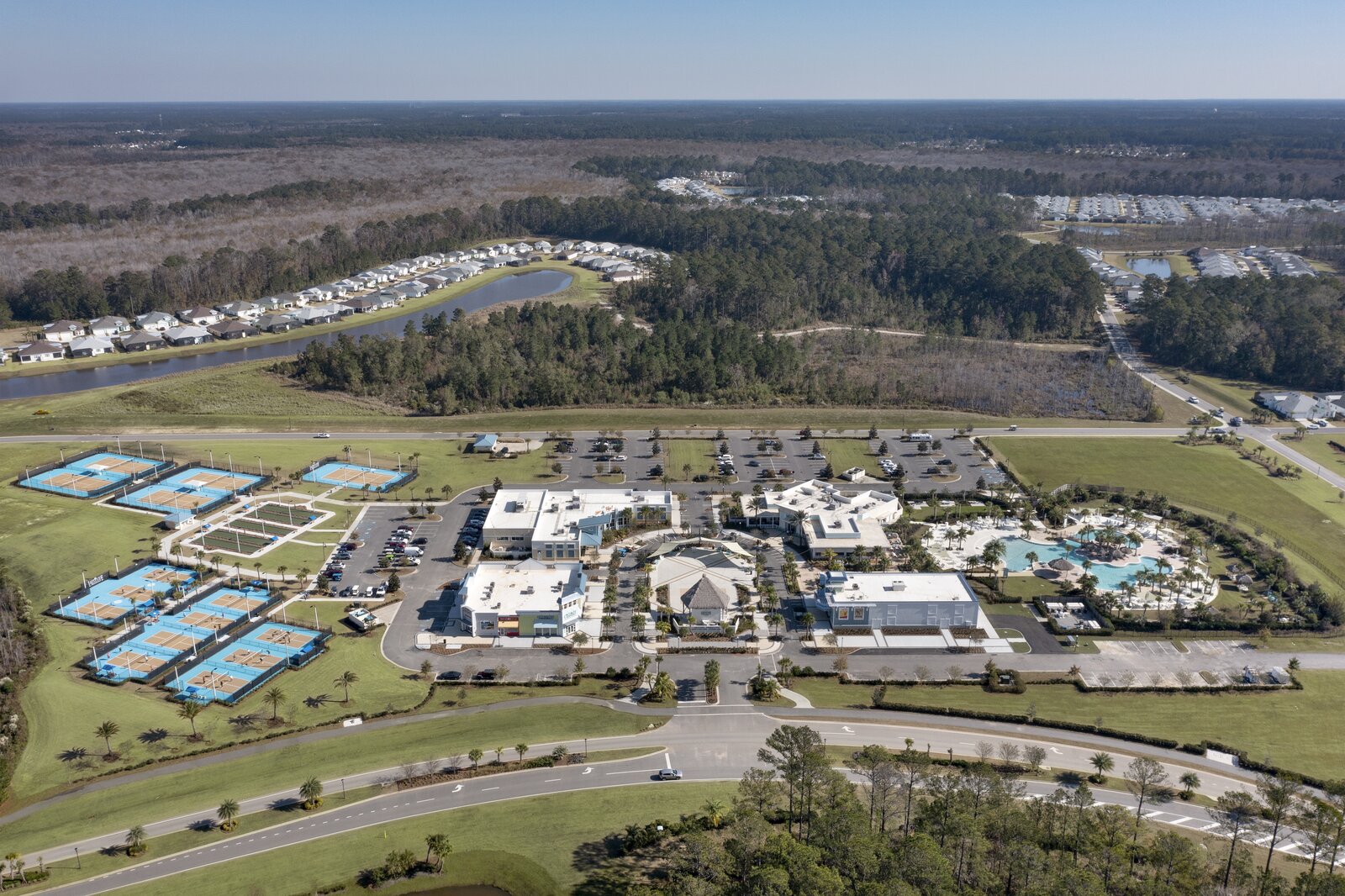 Aerial view of Latitude Margaritaville Hilton Head — exterior signage, awnings, and architectural canopies by CG Signs