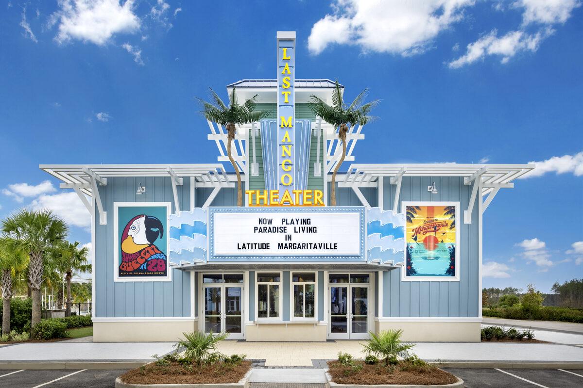 Custom-fabricated theater marquee and blade sign with neon, aluminum trellis, and tension banner frames at Latitude Margaritaville Hilton Head — by CG Signs