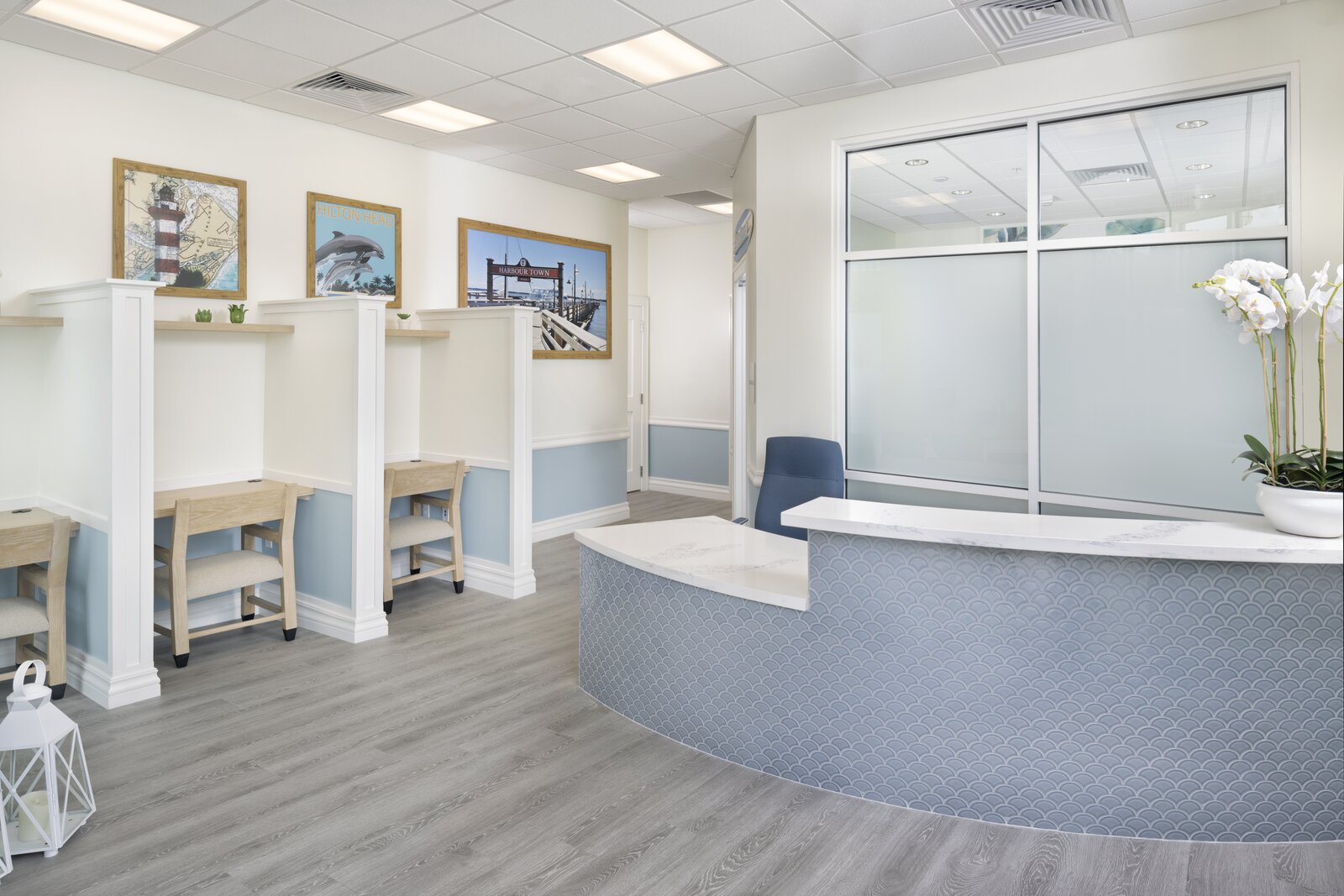 Reception area interior signage and environmental branding at Latitude Margaritaville Hilton Head — by CG Signs
