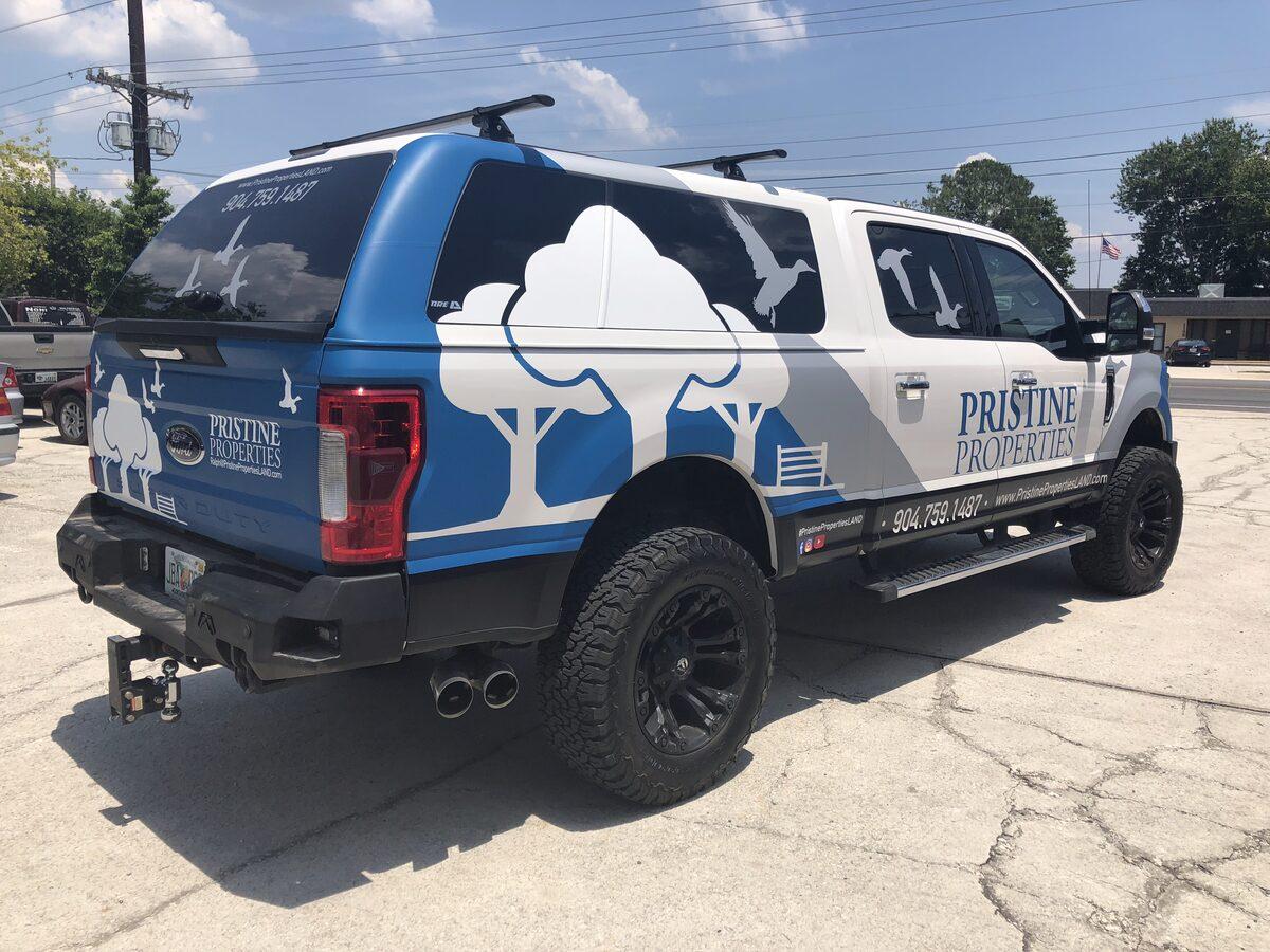 Full vehicle wrap on Ford F-250 for Pristine Properties, Jacksonville FL