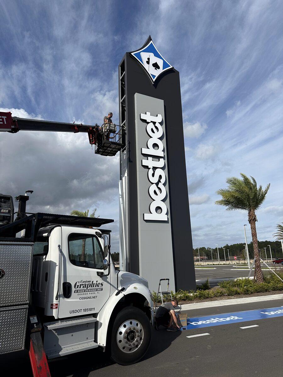 Custom pylon sign installation for Bestbet St. Augustine FL — by CG Signs