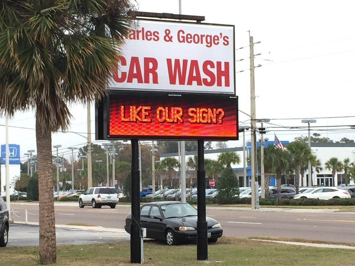 Pylon sign with Daktronics LED digital display, Northeast Florida