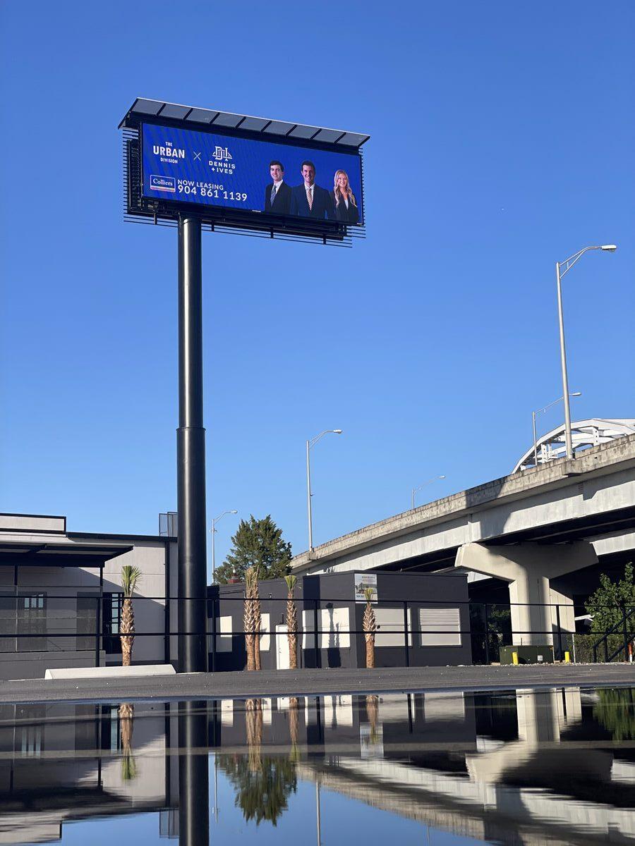 High-Rise Daktronics Digital Display for Dennis+Ives, Jacksonville FL — installed by CG Signs