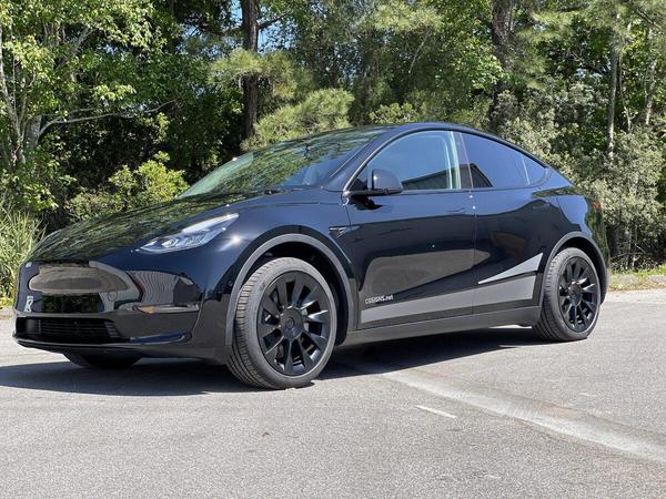 Accent stripes on a Tesla Model Y — Custom Graphics & Sign Designs, Jacksonville FL