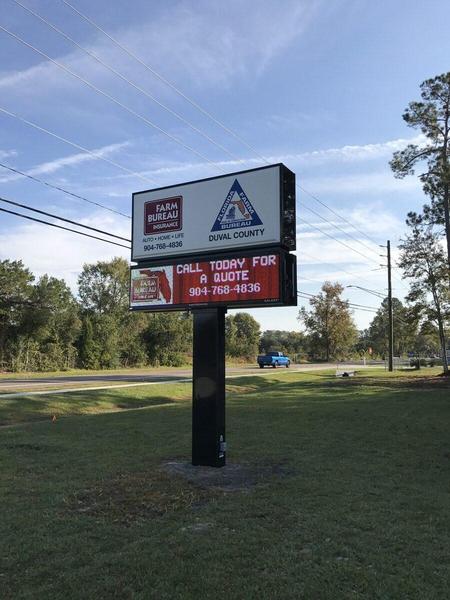 Pylon Sign with Daktronics LED Display for Farm Bureau on Dunn Avenue — Custom Graphics & Sign Designs