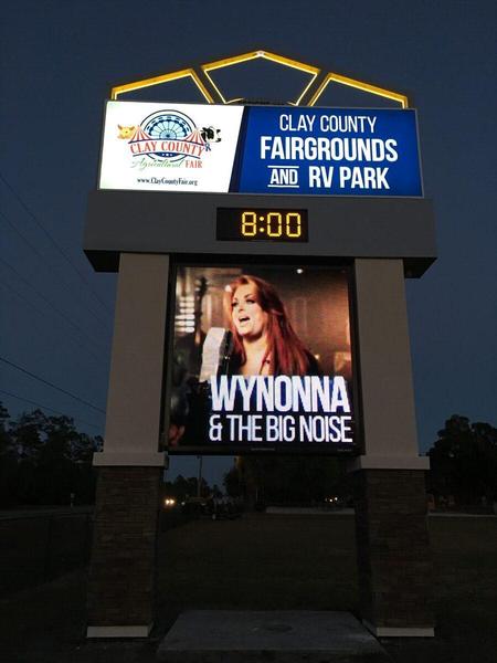 Pylon sign for Clay County Fairgrounds with Daktronics Digital Display — Custom Graphics & Sign Designs