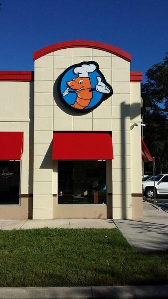Channel letters with custom backplate and cabinet sign with embossed acrylic sign faces for Shrimp Shack — Custom Graphics & Sign Designs, Jacksonville FL