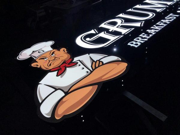 Channel Letters on custom background panel for Grumpy's — Custom Graphics & Sign Designs, Jacksonville FL