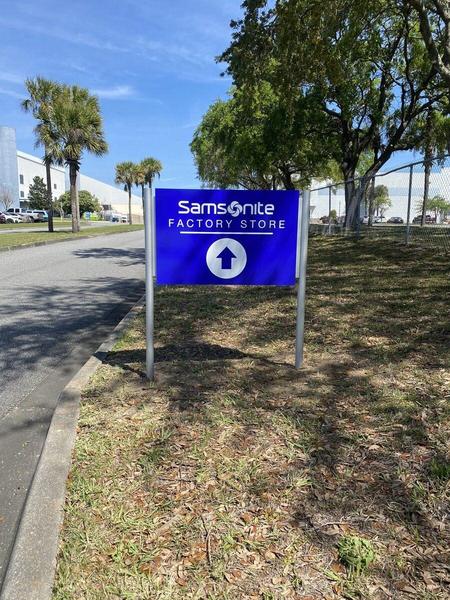 Aluminum Post and Panel Directional Sign for Samsonite — Custom Graphics & Sign Designs, Northeast Florida