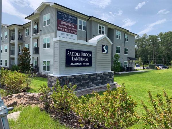 Custom Aluminum Monument with Lap Siding, Stacked Stone Base, and Aluminum Sign Panel with Acrylic Dimensional Letters — Custom Graphics & Sign Designs, Orange Park FL