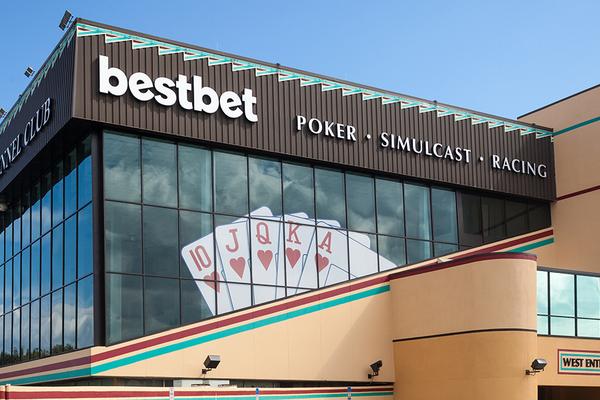 Illuminated channel letters and printed playing-card window graphics for bestbet Jacksonville — Custom Graphics & Sign Designs, Jacksonville FL