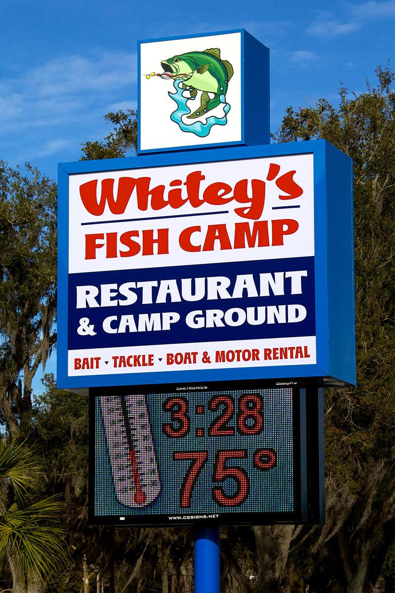 Whitey's Fish Camp monument sign with LED display Jacksonville FL